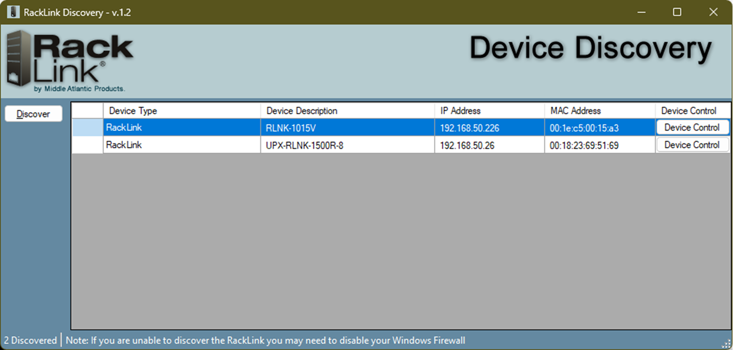 The Main Screen of the RackLink Discovery Tool Software The Main Screen of the RackLink Discovery Tool Software